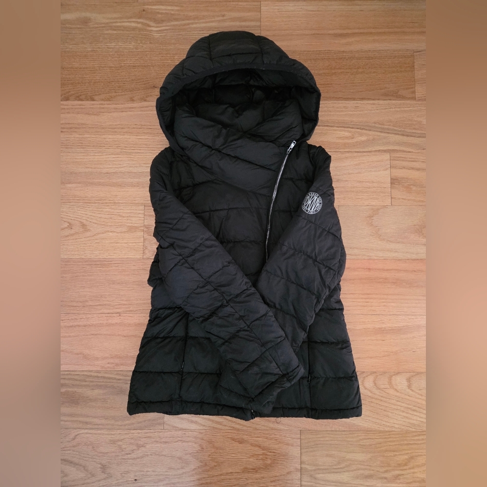 DKNY Black Quilted Hooded Coat